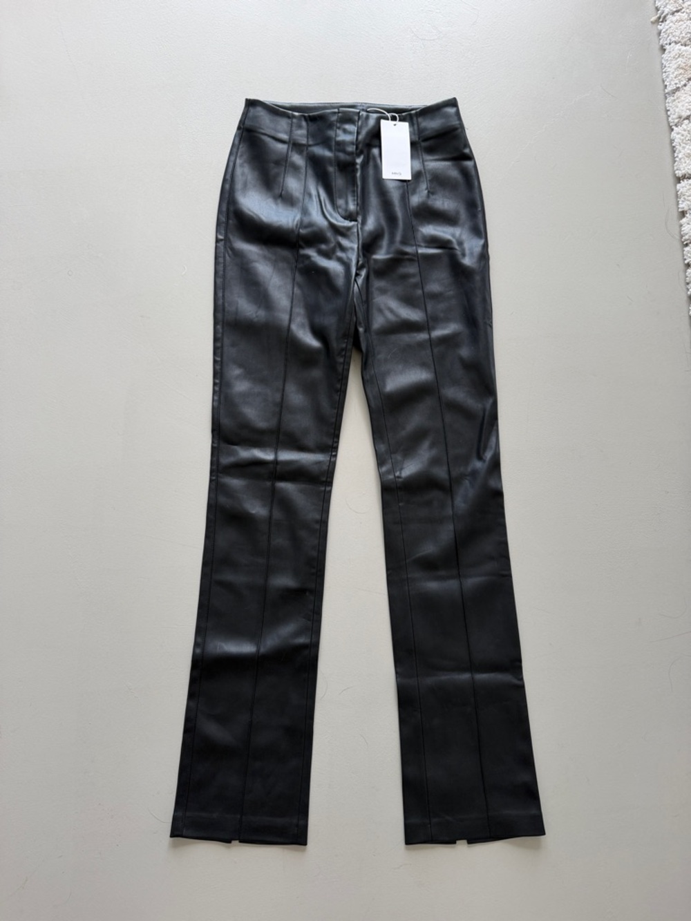 Mango Black Faux Leather Wide Leg Jeans